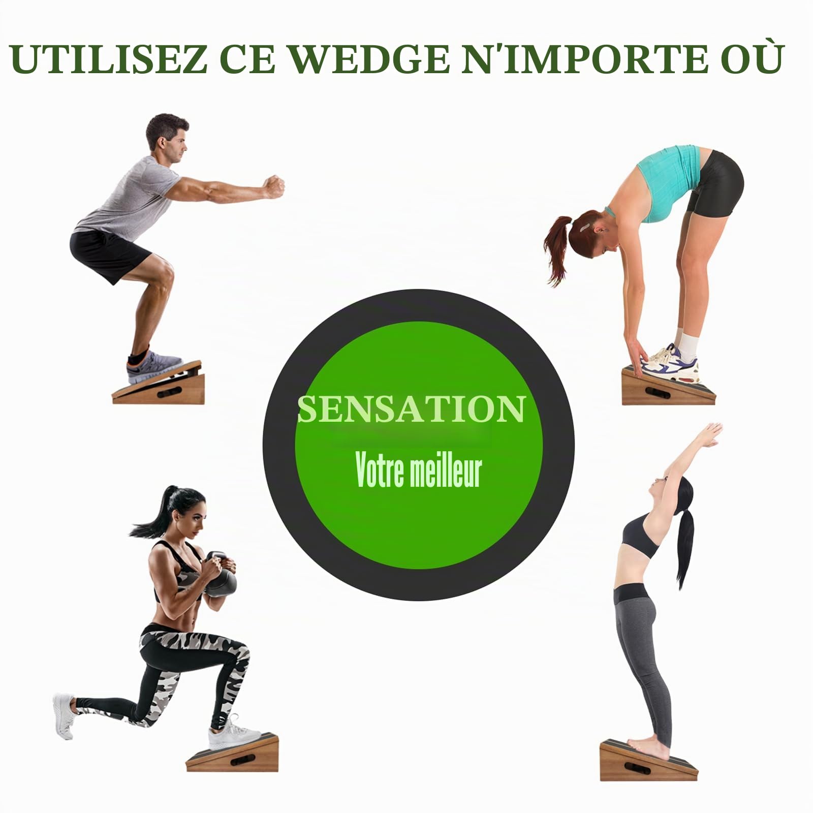 Planche Inclinée Réglable en Bois - Planche d'Équilibre Portable pour Squats, Étirement des Mollets, Cheville et Rééducation Physique, Planche d'Inclinaison Professionnelle pour Fitness