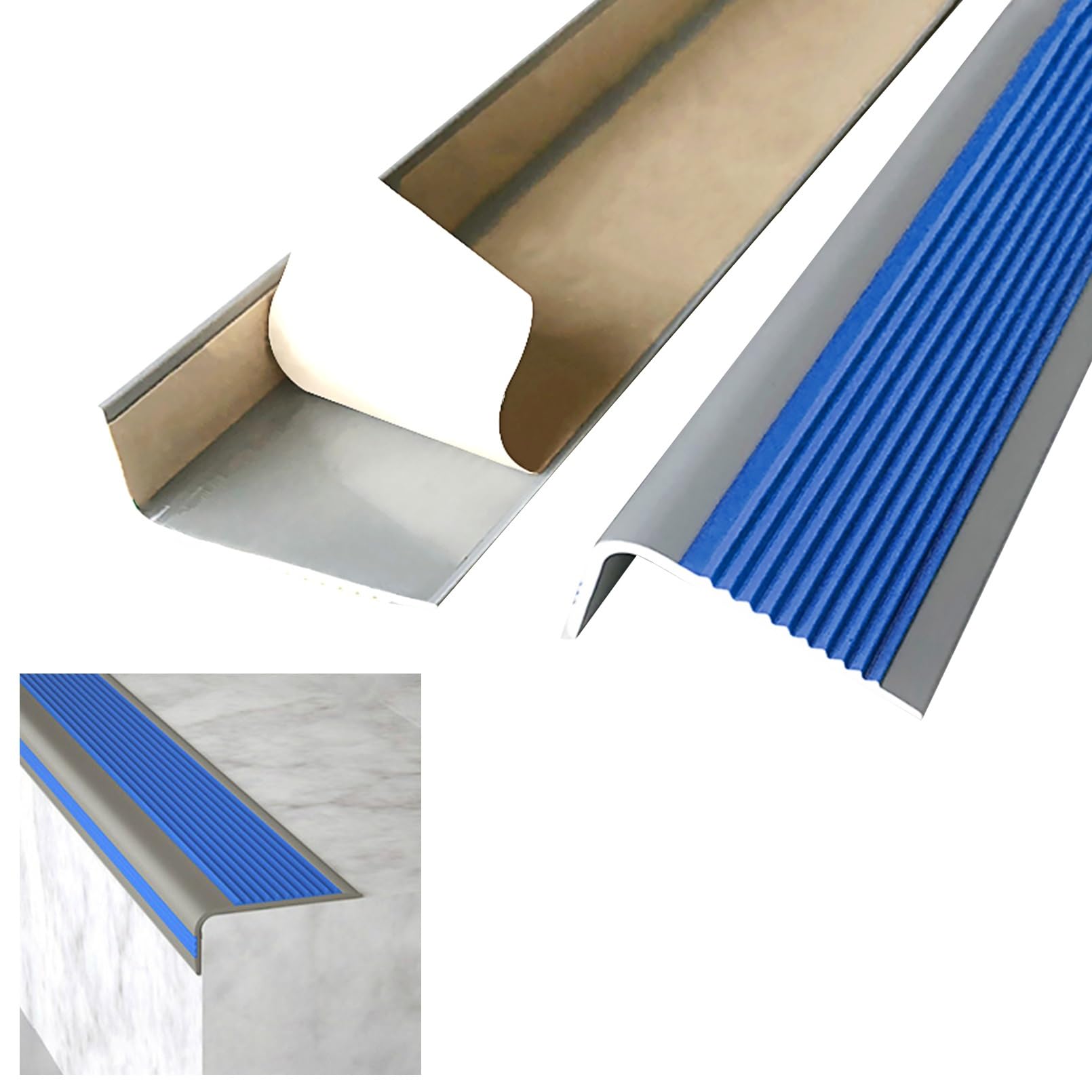 Tiras Antideslizantes Para Peldaños de Bordes de Escaleras, Nariz de Escalera Protector de Borde de Escale, Para Escaleras En Muchos Colores Y Longitudes, Perfil de Ángulo L Para Escaleras(Grayish blu