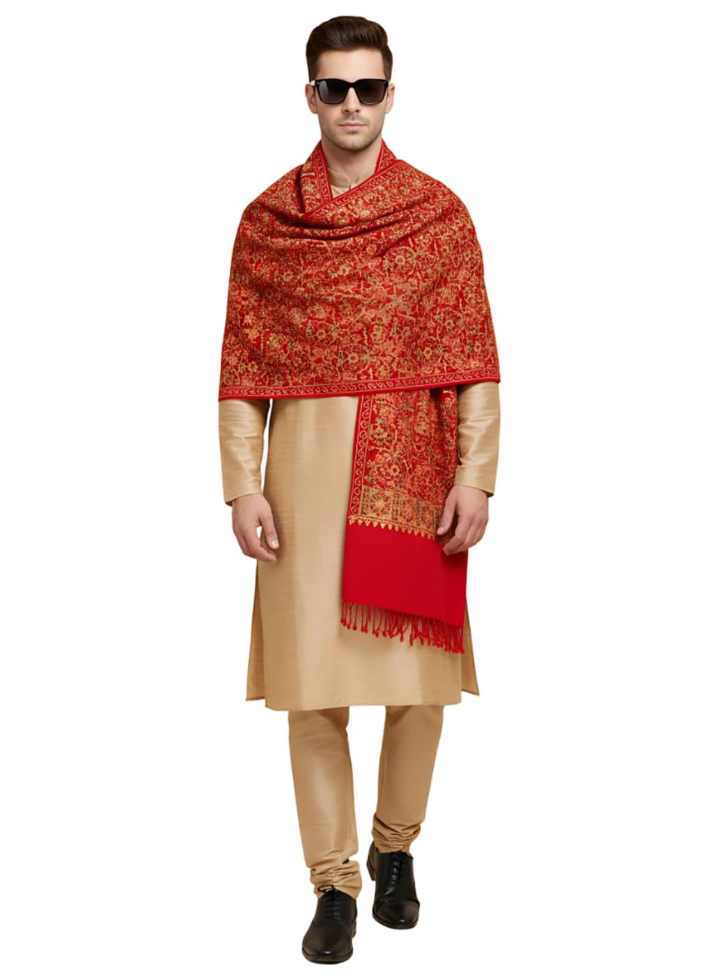 muffly Men Premium Wool Blend Embroidered Men Stole with Elegant Tasselled Borders-picture-29