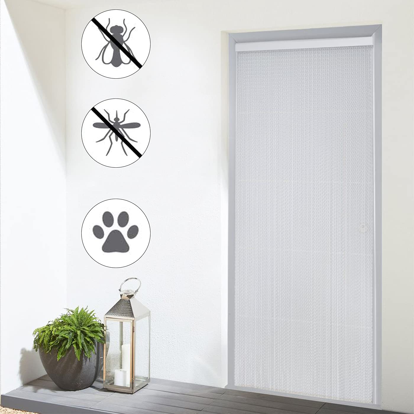 HOME MERCURY – Cortina Espiral para Puerta Exterior o Interior, Material PVC – Libre de Insectos (200x90CM, Marron+Filo Beig R2)