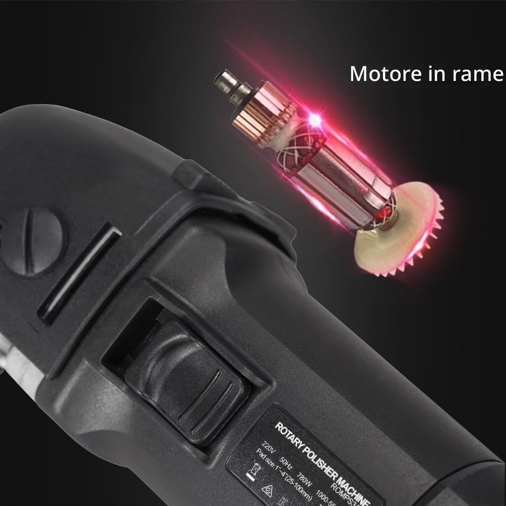 Lucidatrice Auto, SPTA 780W Lucidatrice per Auto, 6 Velocità variabili, 27 Tamponi di lucidatura 25mm/50mm/80mm e Vari Accessori, Impugnatura Morbida e Staccabile | HROMPS3AC