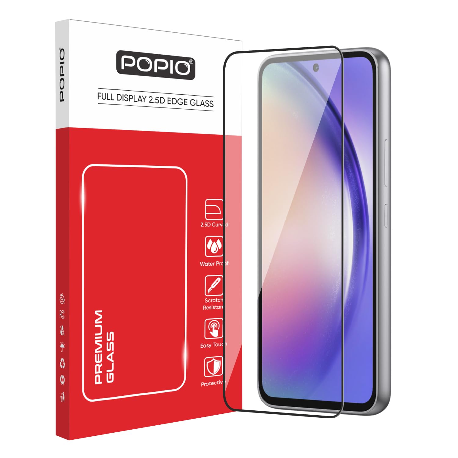 POPIO Tempered Glass Screen Protector Compatible For Samsung Galaxy A54 Cellphone (Black) With Edge To Edge Coverage And Easy Installation Kit-image-3