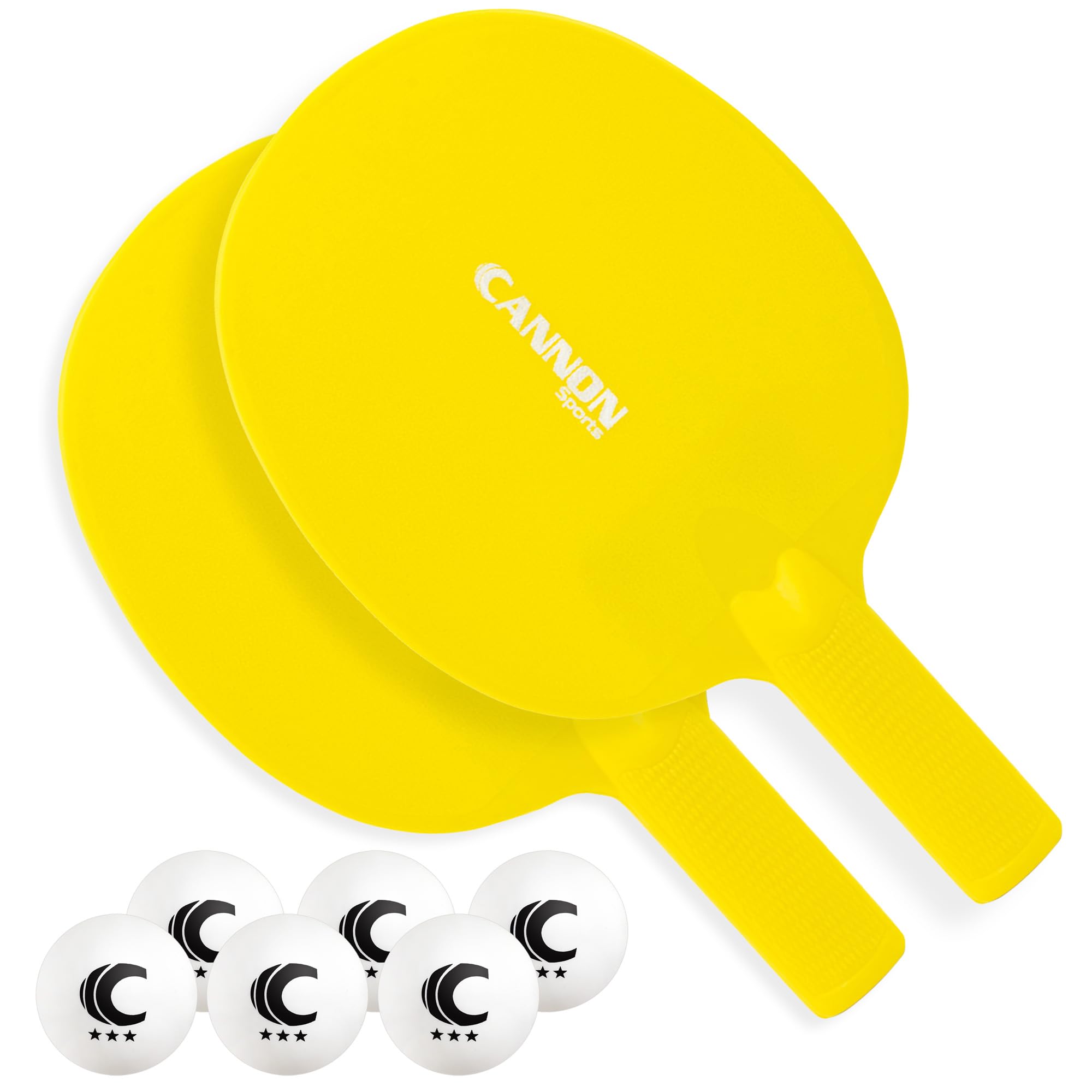 Cannon Sports Unbreakable Table Tennis Paddle Set - 2 Rackets with 6 Pack of 3-Star Table Tennis Balls – Portable Set for 2 Players (2 Yellow Paddles + 6 White Balls) — image 1