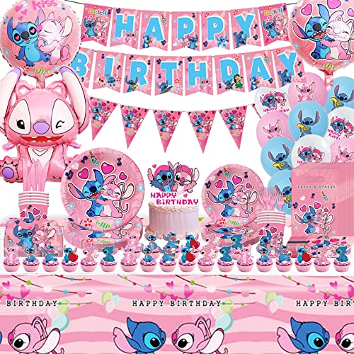 139 Stück Geburtstag Deko Kinder Geburtstagdeko Mädche Birthday Decorations Set mit Teller Banner Servietten Luftballons Cake Topper Einladungskarte Folienballon