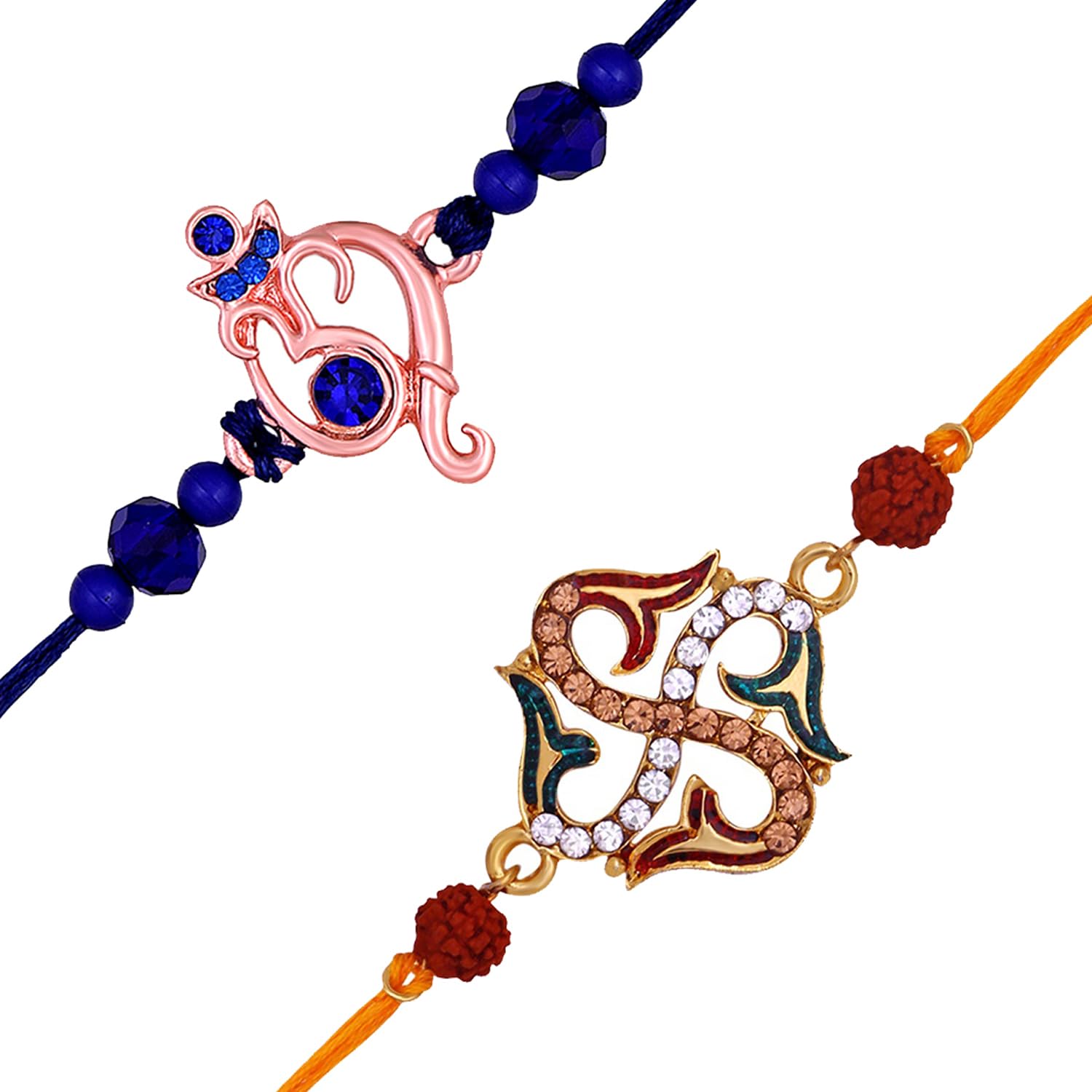 Mahi Combo of Ganesha and Swastik Rakhis with Meenakari Work Crystals and Rudraksha for Bhaiya (RCO1105533M) (B0C9JHYWGC) Amazon Price History, Amazon Price Tracker