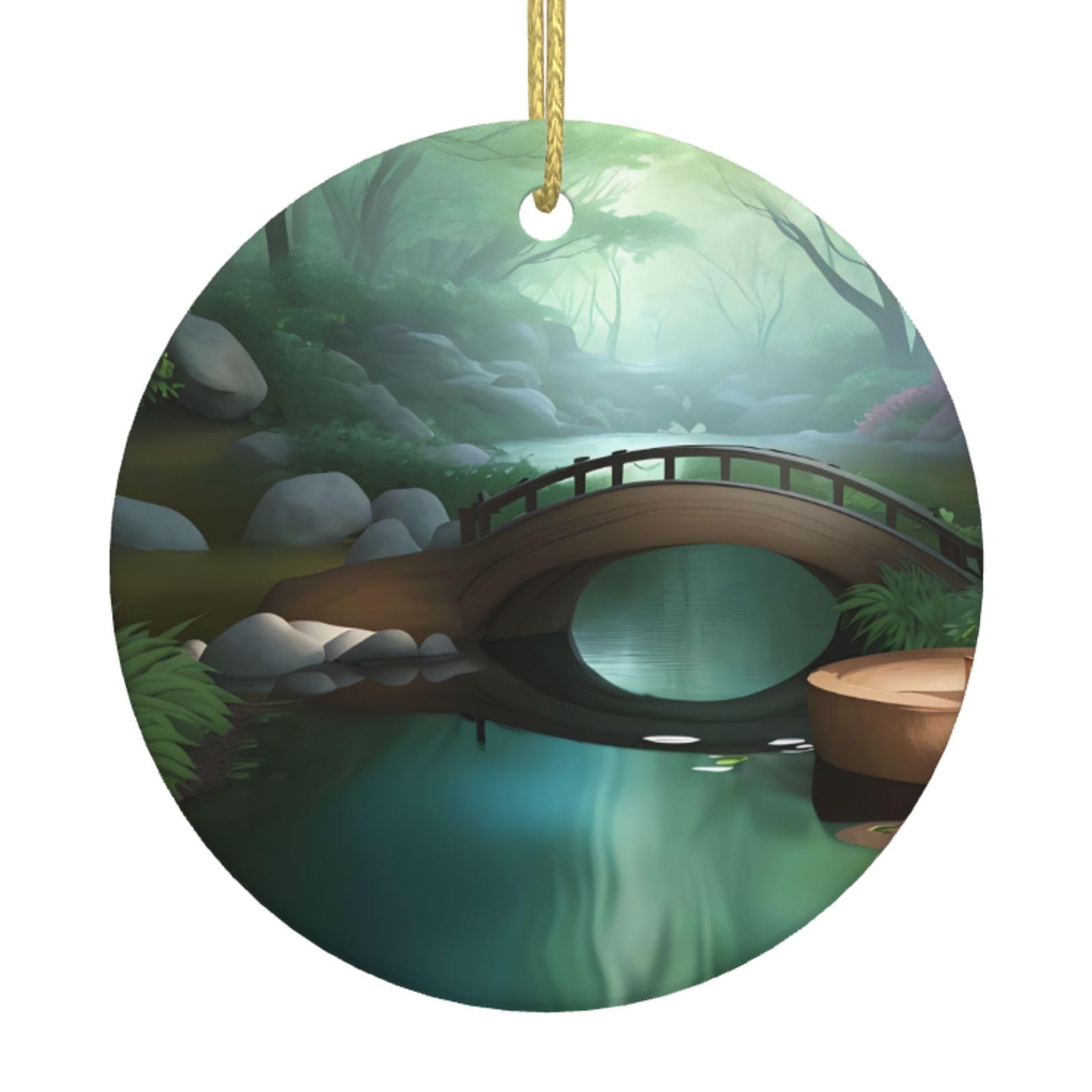 Little Bridge in The East Printed Christmas Tree Ceramic Ornaments Holiday Decoration Christmas Unique Pendant for Christmas Party