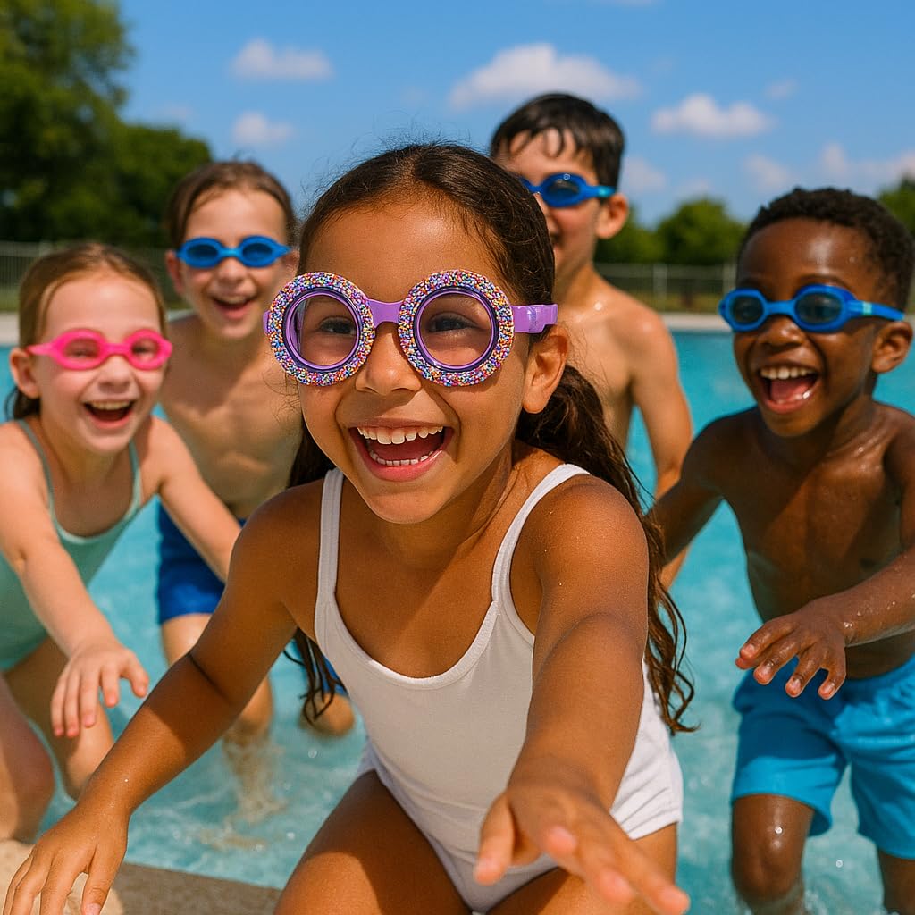 Occhialini da nuoto per bambini per ragazze e ragazzi, divertenti occhiali da nuoto per bambini (OS, viola a spruzzo)