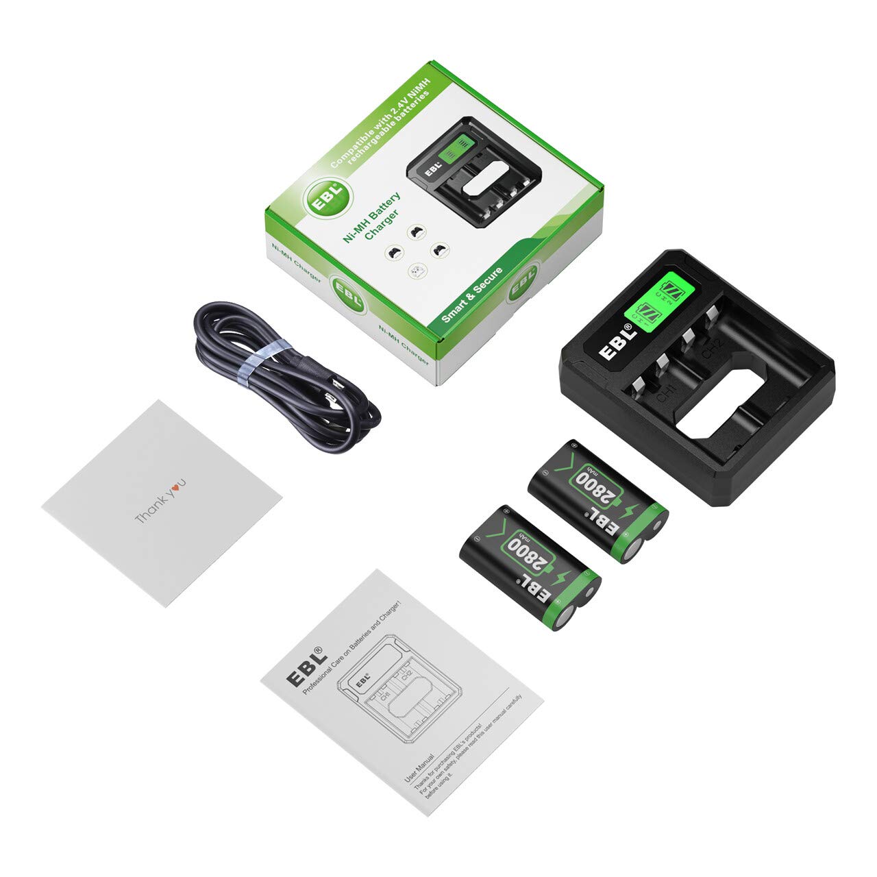 EBL LCD Chargeur de Batterie Xbox One- avec 2PCS Batteries Manette Xbox One 2800mAh, Charge Rapide pour Xbox Series X/Xbox Series S/Xbox One/Xbox One S/Xbox One X