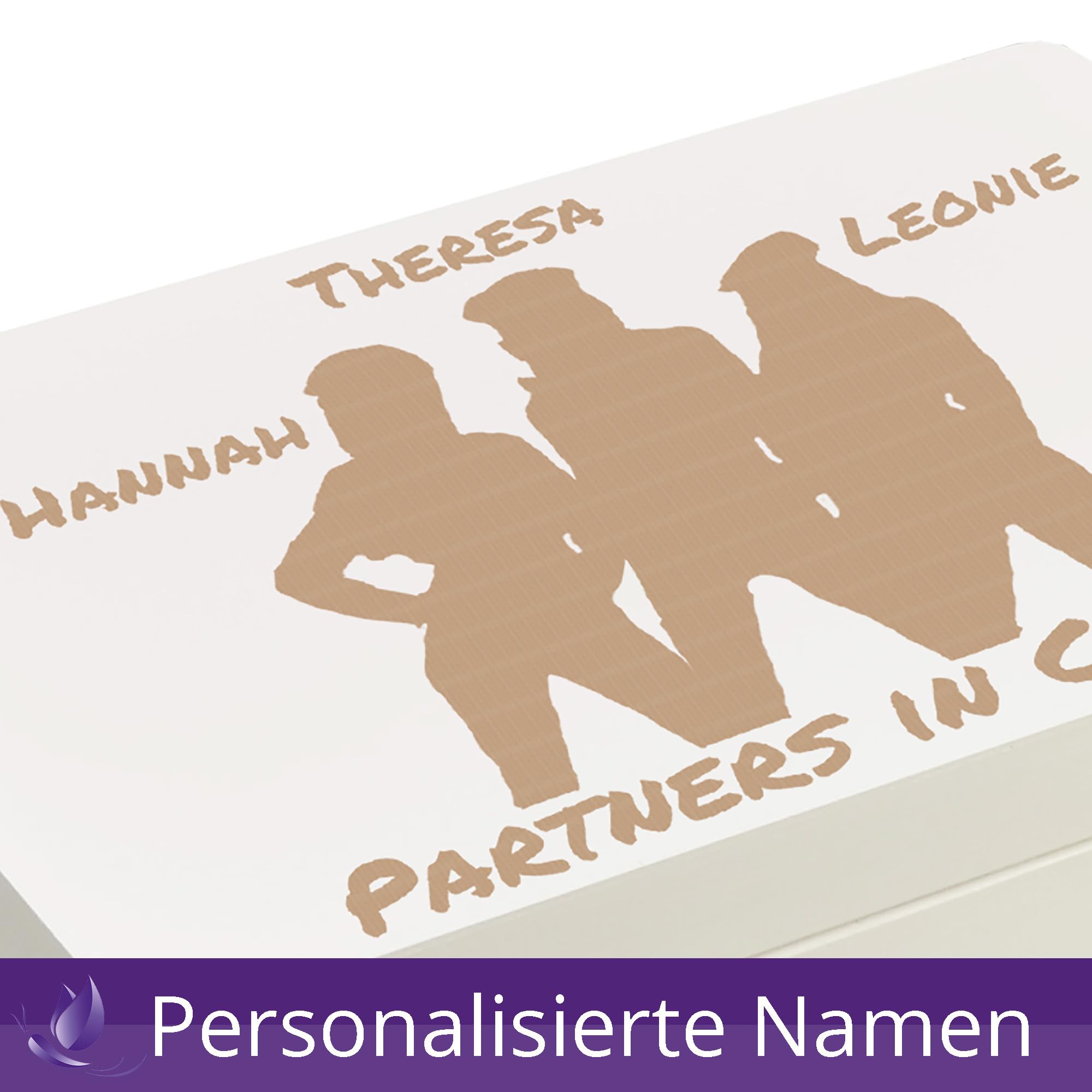 Holzbox Personalisiert Mädchengruppe Trio Gravur 40x30x23cm Weiß Kiste