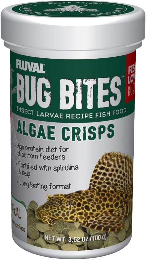 Bug Bites Algae Crisps for Bottom Feeders, Fish Food for Small to Medium Sized Fish, 3.53 oz., A7361, Brown