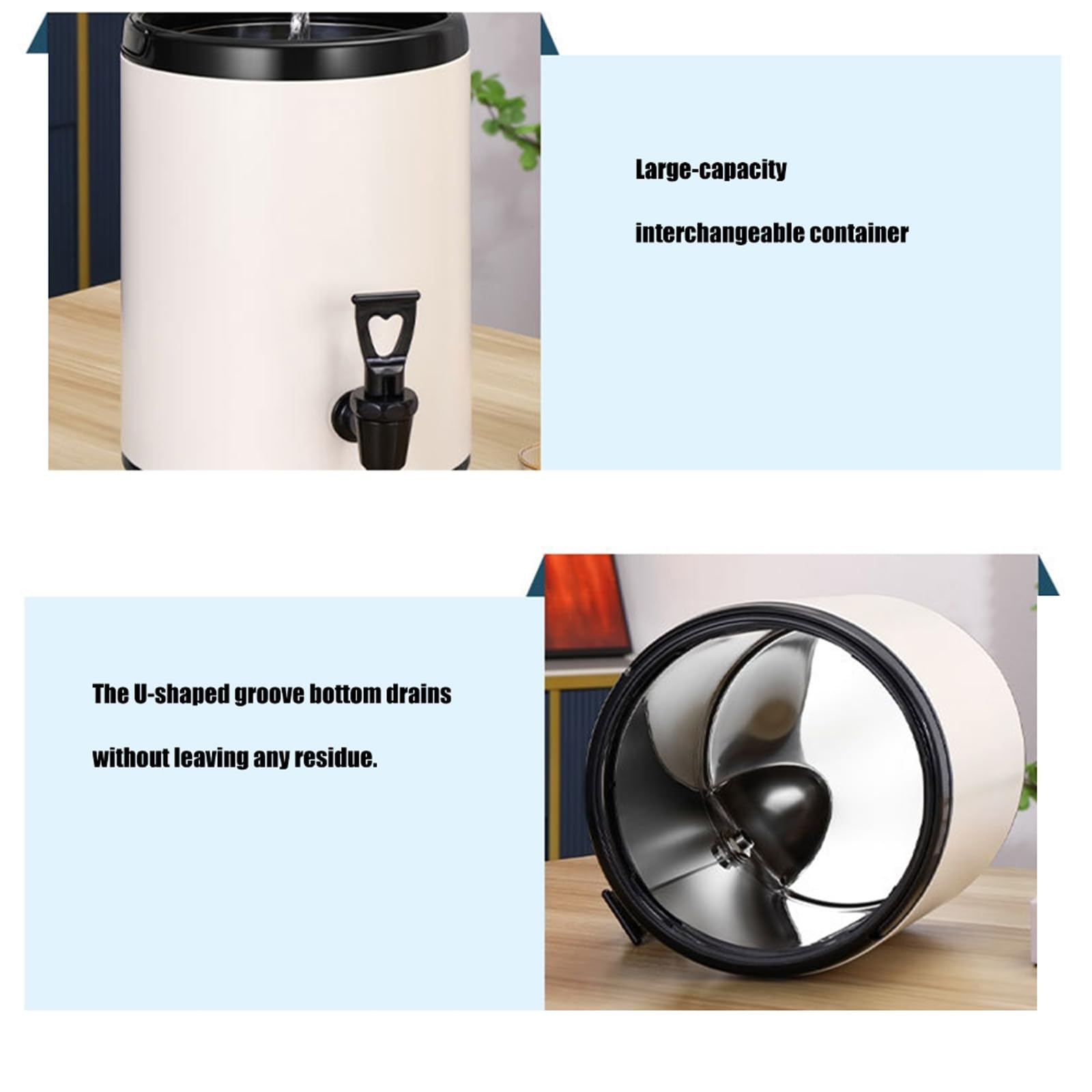 Greabuy Distributore moderno per bevande calde da 8 litri, con flusso e coperchio, eccellente per caffè, tè e bevande, in acciaio inox, bianco, antiruggine, per latte, tè, caffè
