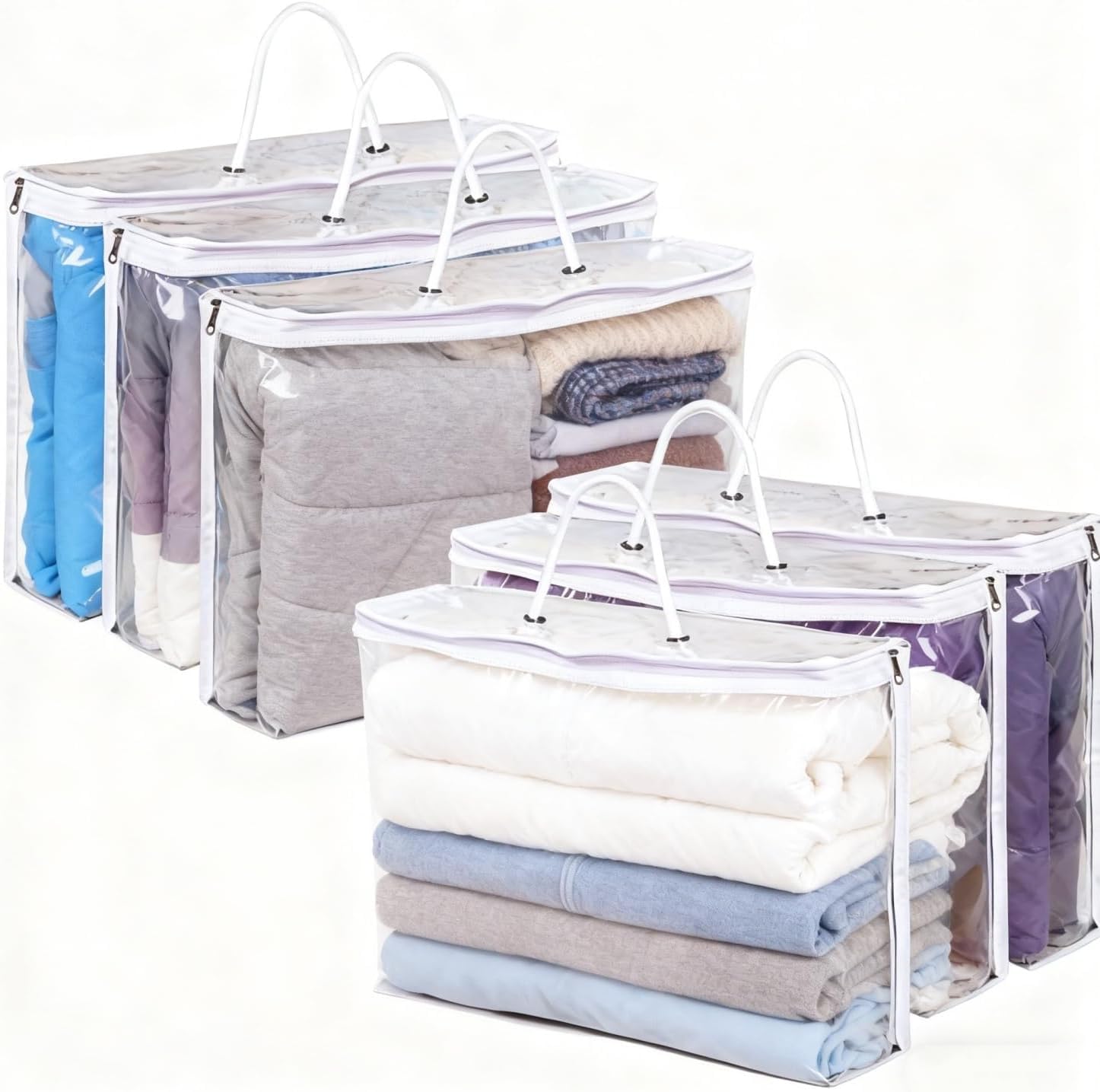Clear Clothes Storage Bag,Clear Zippered Storage Bags,Wardrobe Storage Organizer Moving Bags with Reinforced Handle for Loft Wardrobe for Bedding Clothes Blanket Duvet (Clear-6pcs)