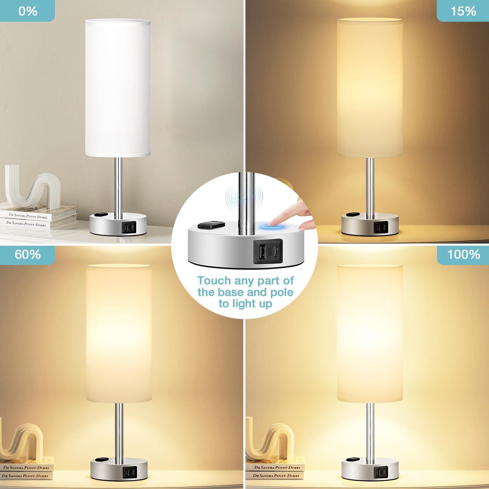 TAIKOUL 2pcs Lámparas de Mesa con Control Táctil,Lámparas de Escritorio,Luz de Noche para Niños 3 Temperaturas de Color