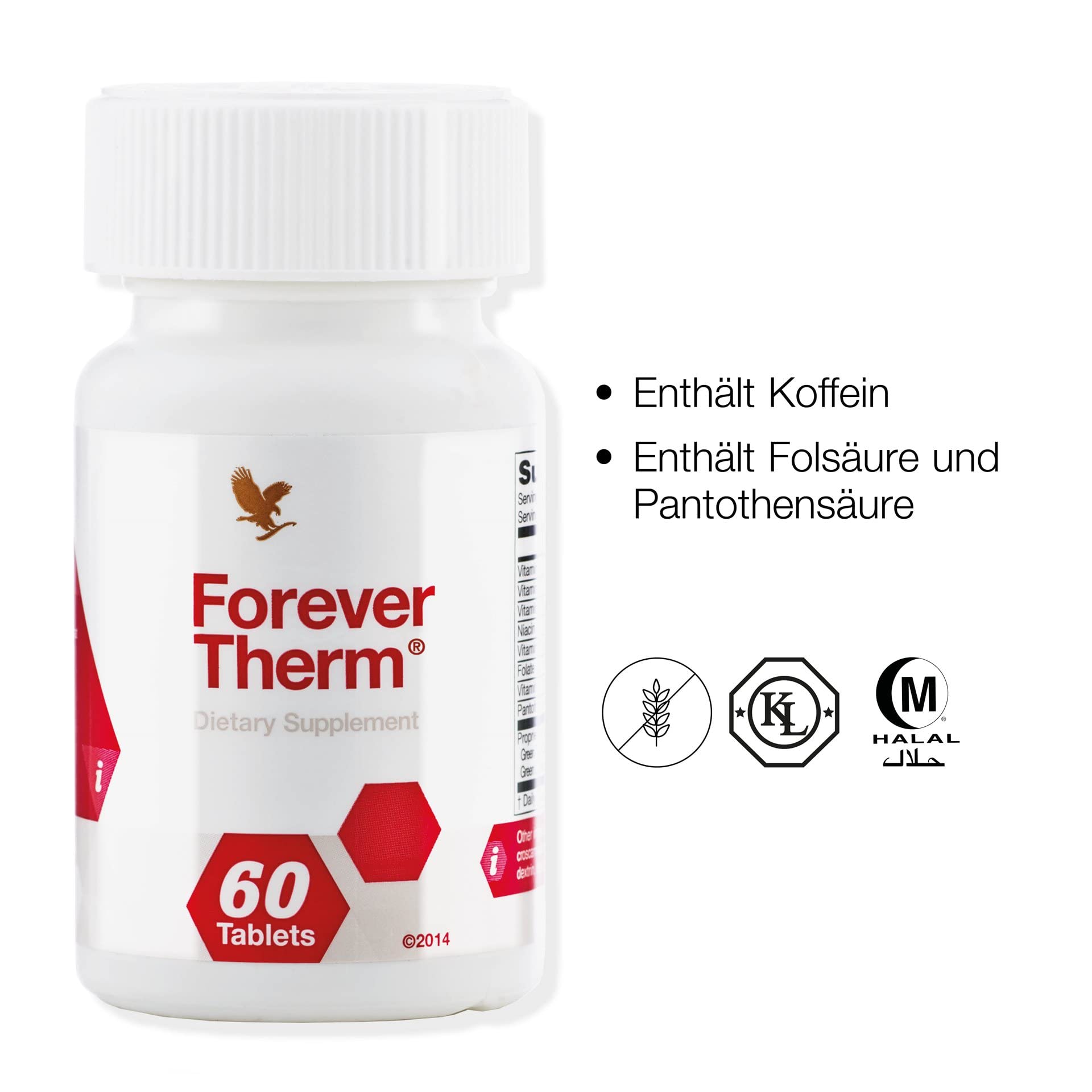 Forever Therm, Nahrungsergänzungsmittel, Vitaminkomplex, Grüner-Tee-Extrakt, Koffein, Energiestoffwechsel anregen, Vitalität, glutenfrei (60 Presslinge)