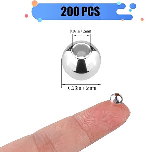 Miniatura 2 de SAVITA 200 cuentas espaciadoras redondas de 0.236 pulgadas para la fabricación de joyas, cuentas espaciadoras de metal, cuentas redondas lisas
