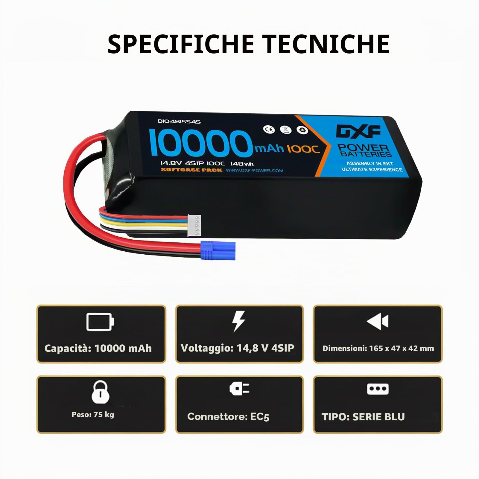 DXF 1 confezioni 4S Lipo Batteria 10000mAh 14.8V 100C Custodia morbida RC Batteria EC5 Connettore con piastre metalliche per RC Auto Camion Carro Armato Modelli da corsa