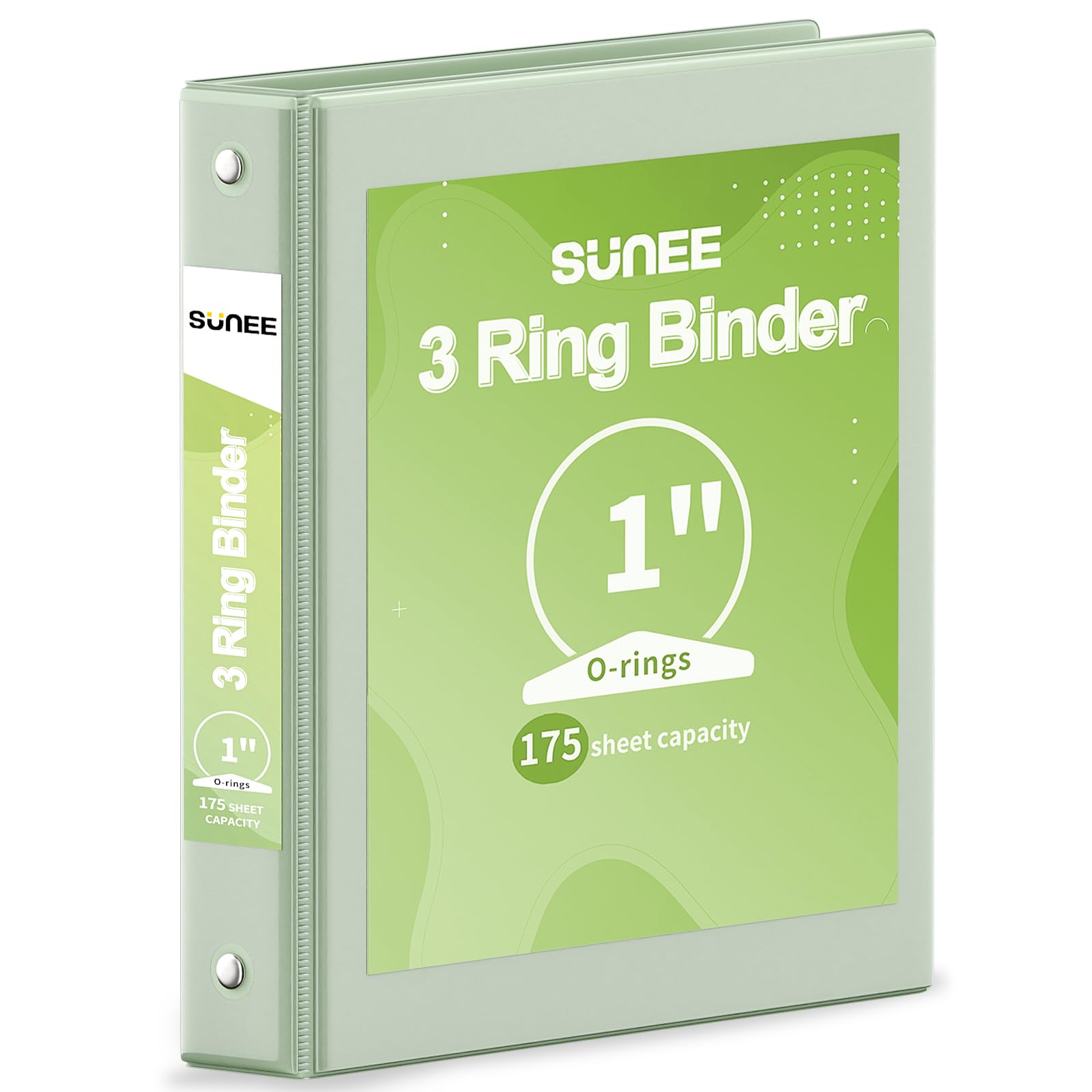 SUNEE 3 Ring Binder 1 Inch 1 Pack, Clear View Binder Three Ring PVC-Free (Fit 8.5x11 Inches) for School or Office Supplies, Sage Green