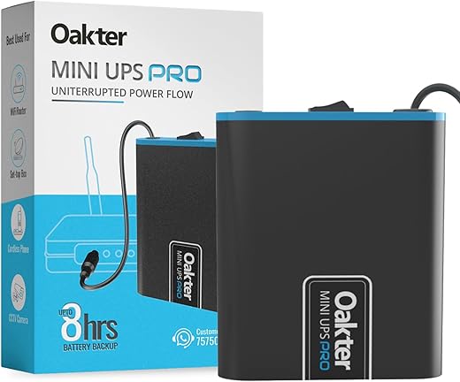 Oakter Mini UPS PRO for High Capacity WiFi Routers 12V & Upto 3A | Power Backup Upto 8 Hours | Supports Jio, Airtel & Other Routers | 12 Months…