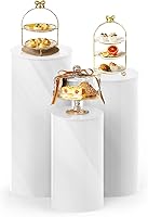 Sedeke 3PC White Cylinder Pedestal Cake Stands - Stackable Pillars 35.4", 29.5", 23.6" for Weddings, Parties, Displays