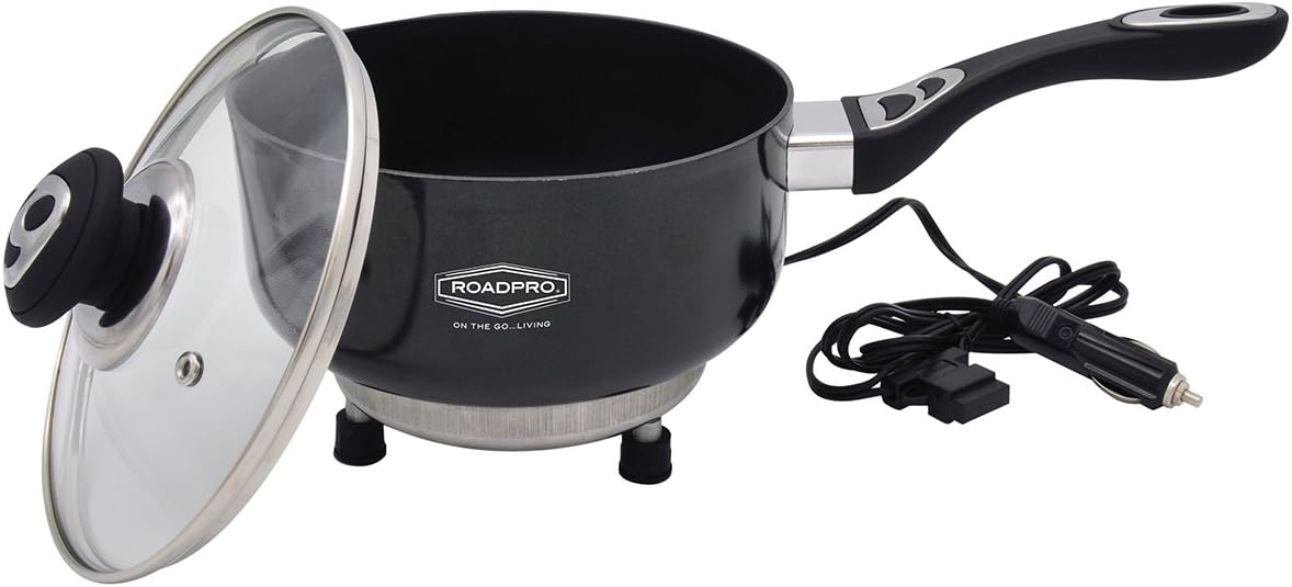 RoadPro 12V Power Supply Portable Travel Saucepan with Non-Stick Surface