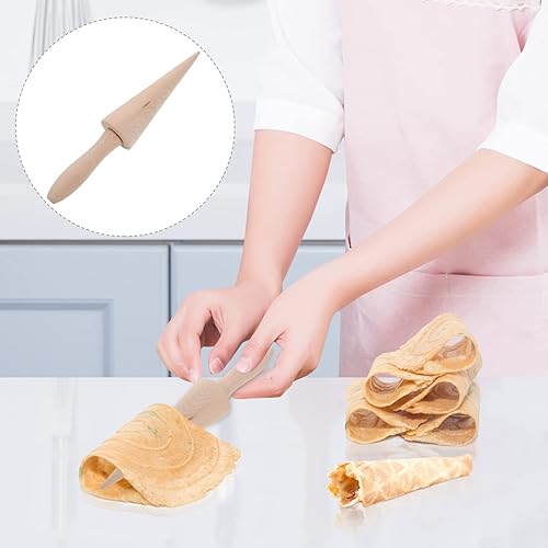 Miniatura 3 de Kichvoe Huggers Waffle Cone Roller Cream Horn Forms Wood Ice Cream Cone Mold DIY Egg Roll Mold Pizzelle Roller Krumkake Herramienta de pastelería