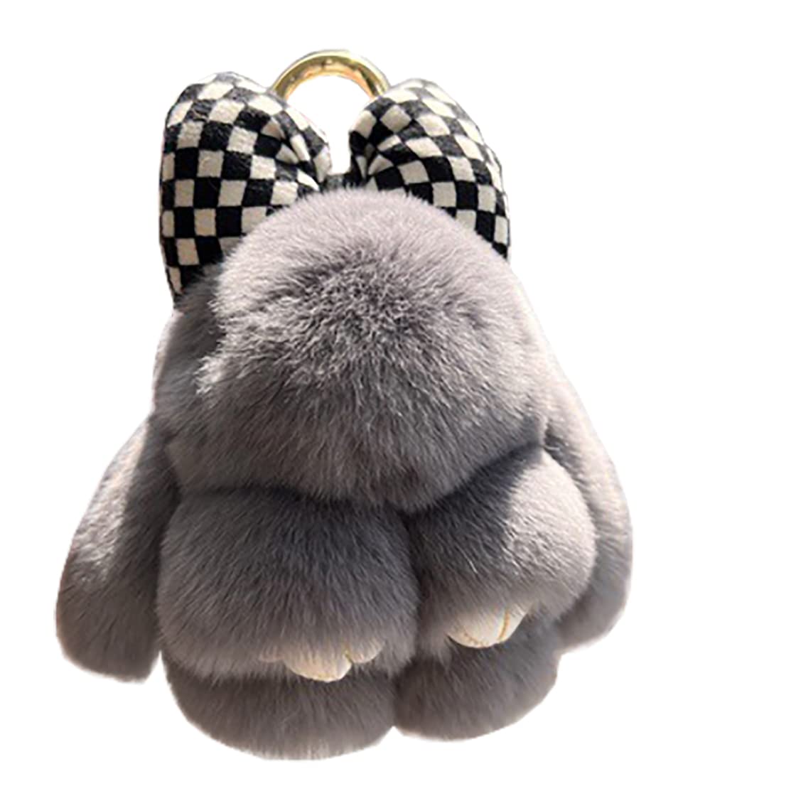 Soft Fluffy Rabbit Keychain Cute Plush Bunny Key Rings Plush Bunny Key Rings Faux Fur Keyring Pompom Keychain Decoration (grey)