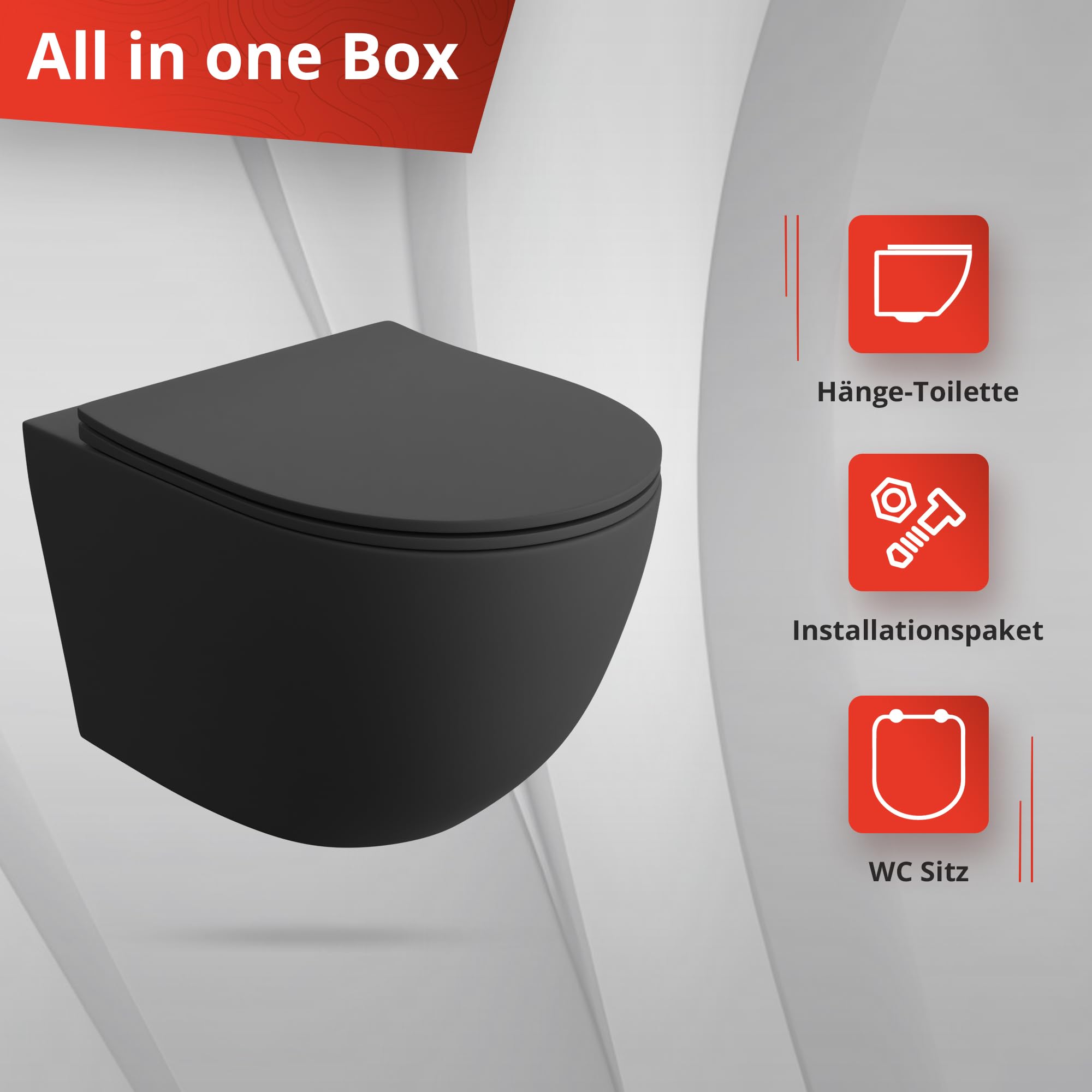 LAVITA | Elemento de pared Solido + pared colgante de inodoro Sinto negro sin borde + asiento de inodoro SoftClose | Botón dorado | Juego completo | cisterna empotrada | inodoro completo