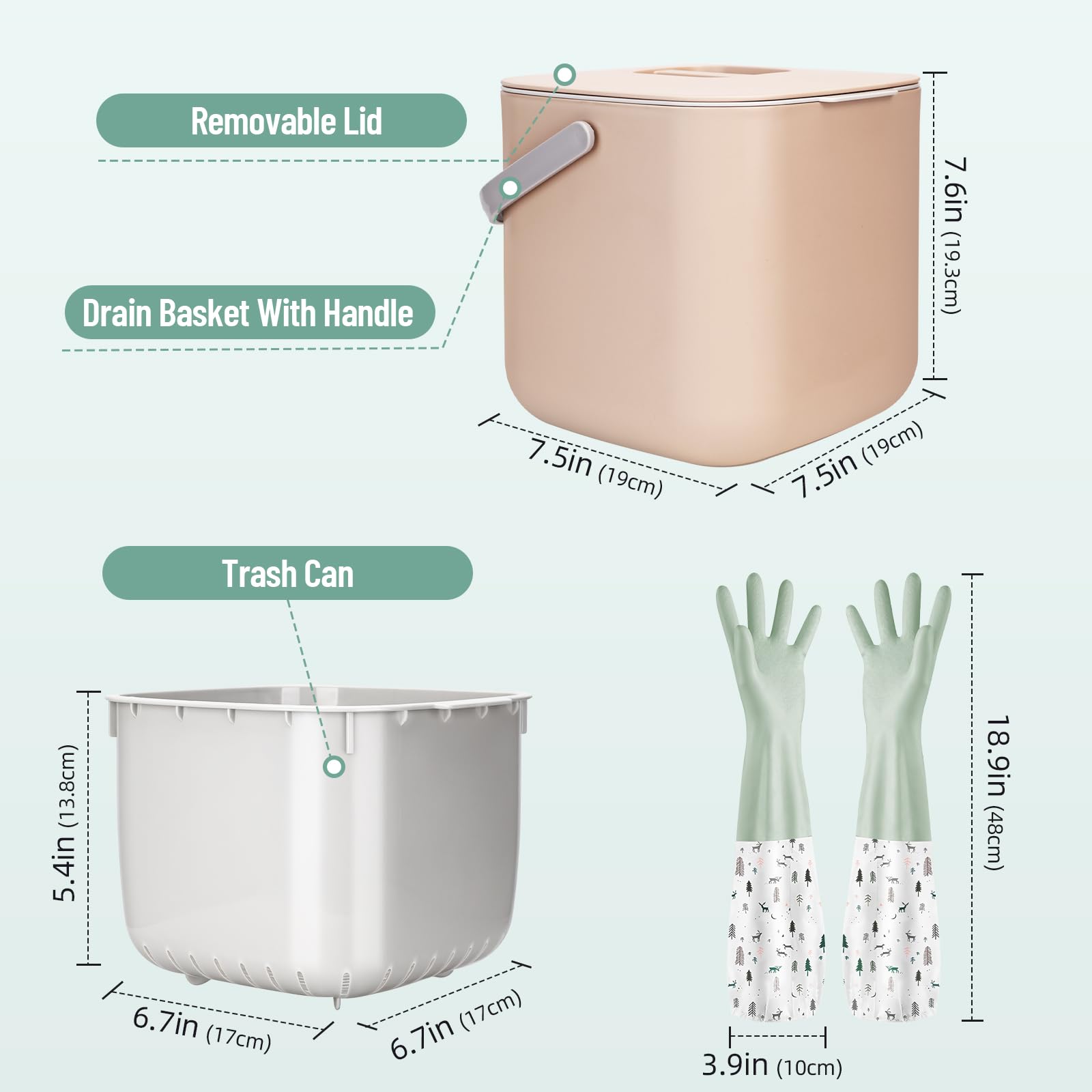 Pattumiera Biologica da Cucina,Bidone per Compost da Cucina,Piccolo Contenitore per Rifiuti con Coperchio,Pattumiera Umido,Lavabile in Lavastoviglie,Cestino per La Spazzatura