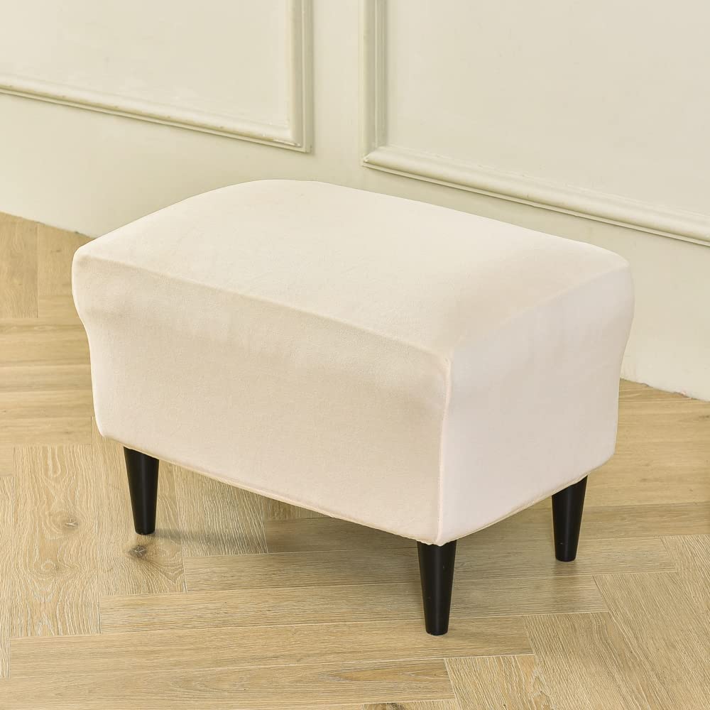 MIFXIN Ottoman Cover Stretch Velvet Rectangle Footstool Slipcover Folding Storage Stool Furniture Protector Soft Spandex Elastic Washable Ottoman Footrest Cover (Light Beige)