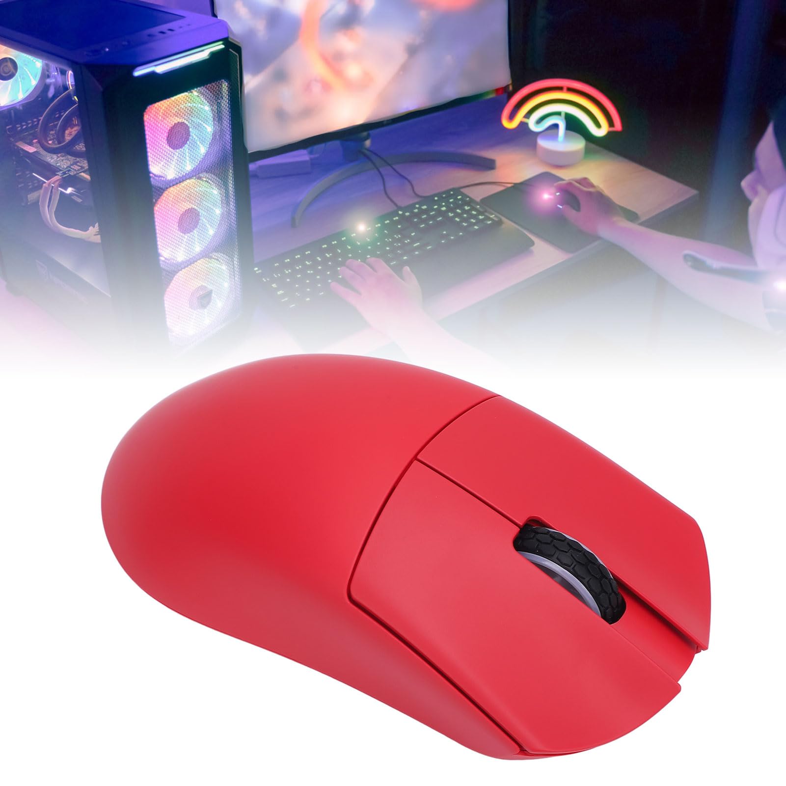 Ratón para Juegos 30000DPI Modo Dual con Cable Inalámbrico Ergonómico para Jugadores de PC Diseño Liviano de 55 G (Rojo)
