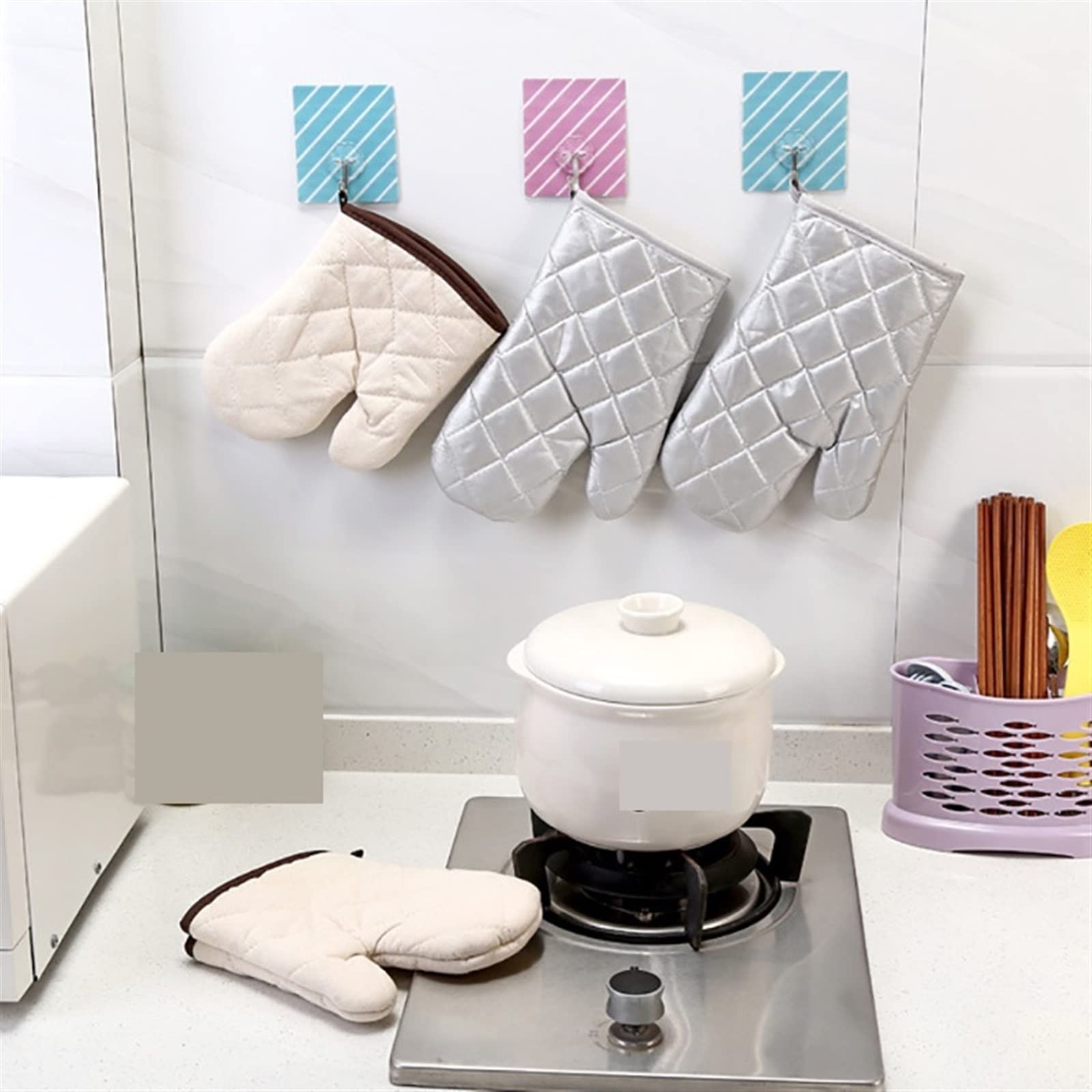 Gants de Cuisine résistants et épais en Polyester et Coton, Anti-brûlure, Multifonctions