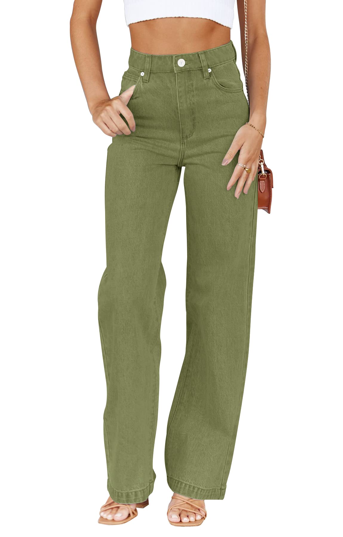 PLNOTME Women's High Waisted Jeans Boyfriend Baggy Straight Leg Casual Denim Pants