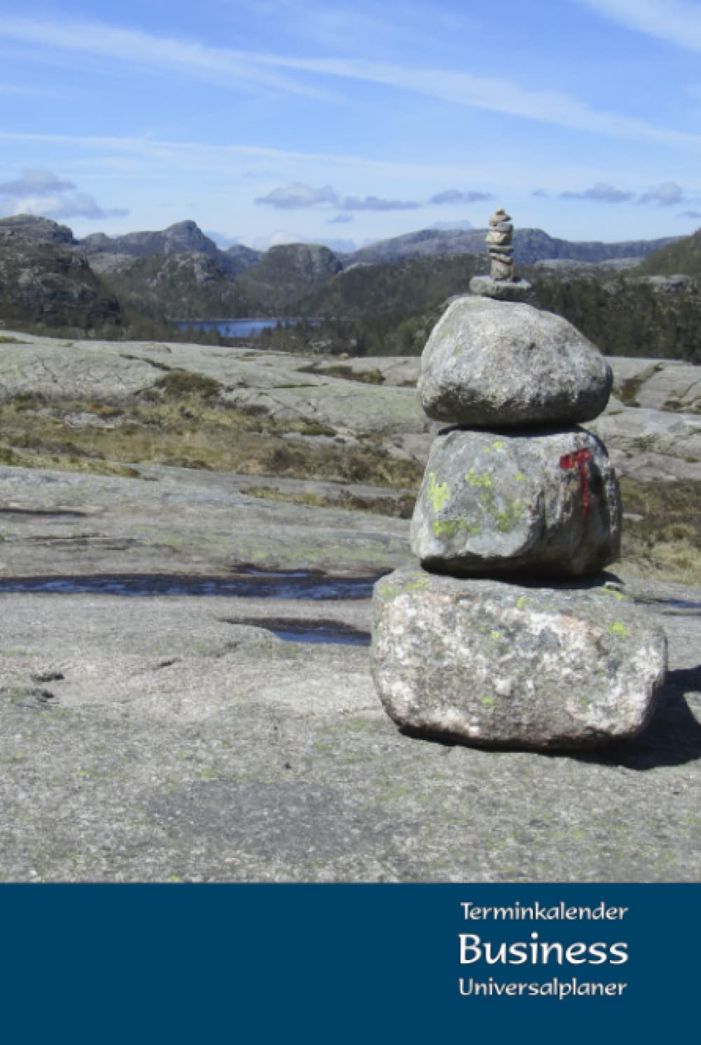 Planificador universal ejecutivo con imagen zen de hitos de piedra