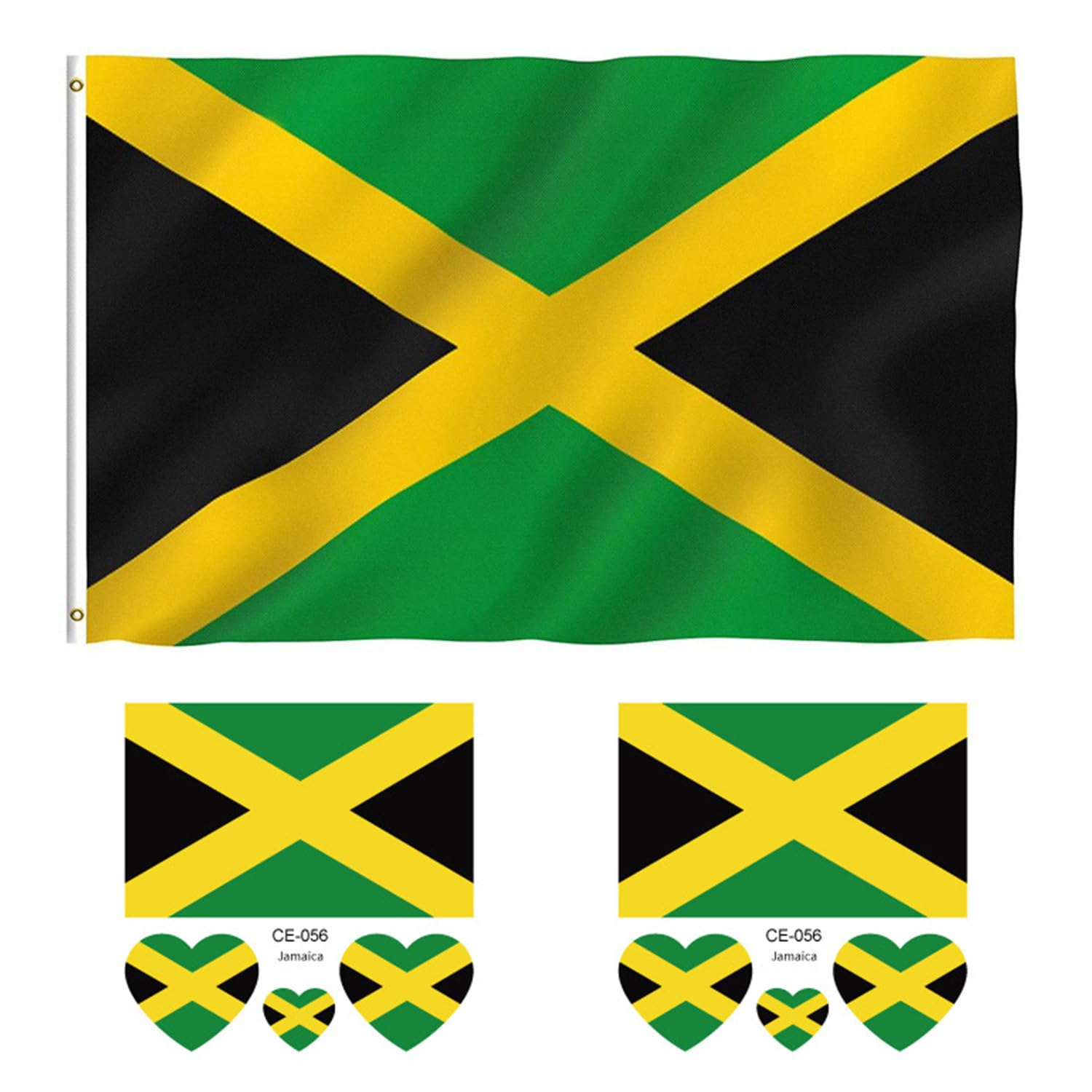 Gdfhbd Green 1 Jamaican Flag, 2 Tattoo Face Stickers, Anniversary Layout, Competition Celebration Props, Party Party Face Decorations, Waterproof Stickers.