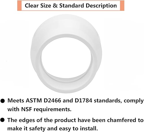 Miniatura 5 de Paquete de 6 adaptadores de acoplamiento reductor de PVC DWV de 2 pulgadas x 1-12 pulgadas (enchufe x zócalo) Schedule 40 PVC DWV Acoplamiento
