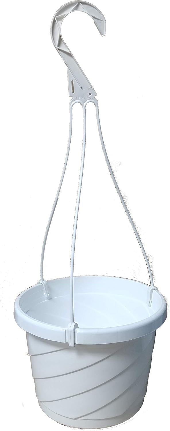 Seed Kingdom 10 New 8 Inch Hanging Basket Plastic Nursery Pots ~ White ~ Pots are 7.25 Inch Round at The Top and 5.5 Inch Deep and Includes Internal Dish. (10 Pots)