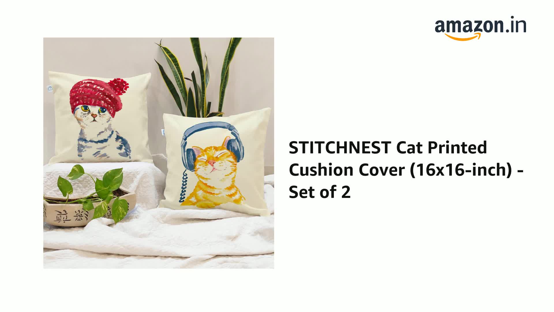 Buy STITCHNEST Set of 2 Jute Cushion Covers – 16x16 Inches – Cute