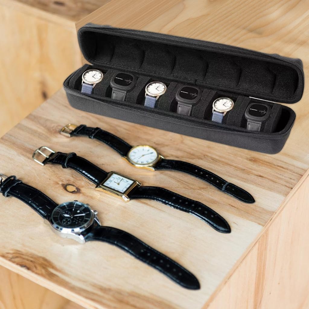 Custodia per orologio a 6 scomparti, design antiurto, interno morbido, per orologio di lusso