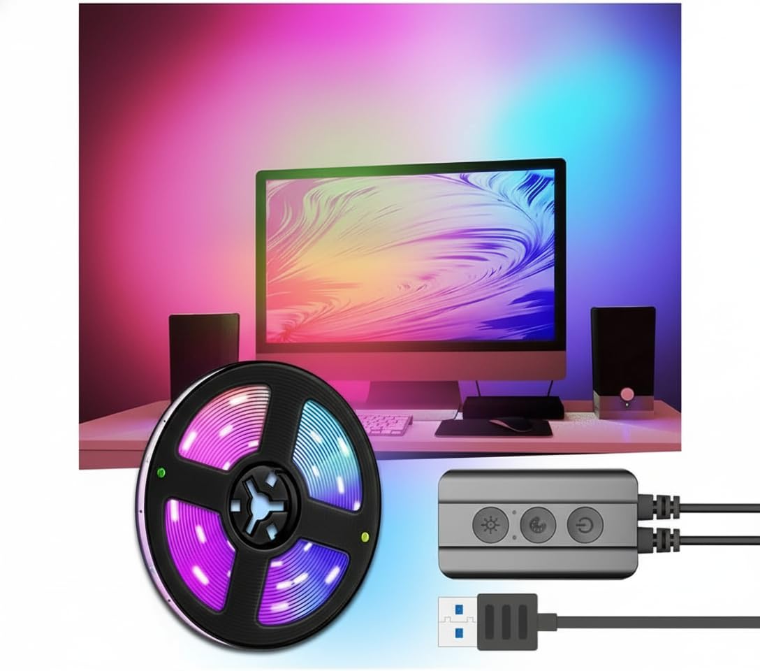 NALACAL USB Led Light Bar For TV, Multi Size Led Strip For 17-32 Inch Display with App Control, Move with The Screen, Backlights Music Sync Light Bar for Work, TV Movies, Games, Etc(Size:3m)