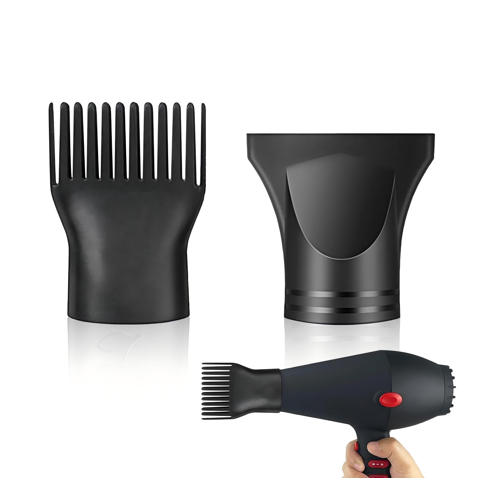 YAFIYGI 2 Pcs Universal Blow Dryer Comb Attachment Set Black Plastic Hair Concentrator Diffuser Nozzle Replacement Hair Dryer Attachments for Salon and Home Use Hair Dryer Nozzle