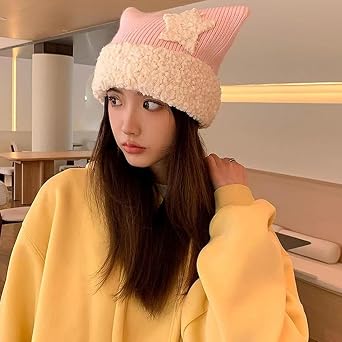 Cat Beanie Y2k Beanie Star Patch Crochet Knitted Hat Grunge Acubi Y2k Accessories Kawaii Cutecore Korean Gyaru Clothes