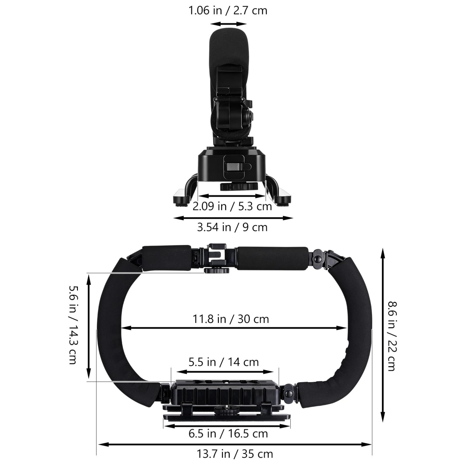 Estabilizador de Cámara DSLR Doble Empuñadura Antideslizante, Soporte para Flash y 3 Zapatas Frías, Material Plástico y Metal para Grabación Estable