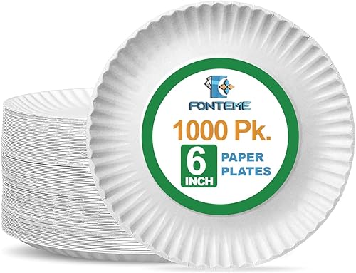 Platos de papel desechables de 6 pulgadas, 1000 unidades, platos de papel a granel para microondas blancos y sin recubrimiento, perfectos para