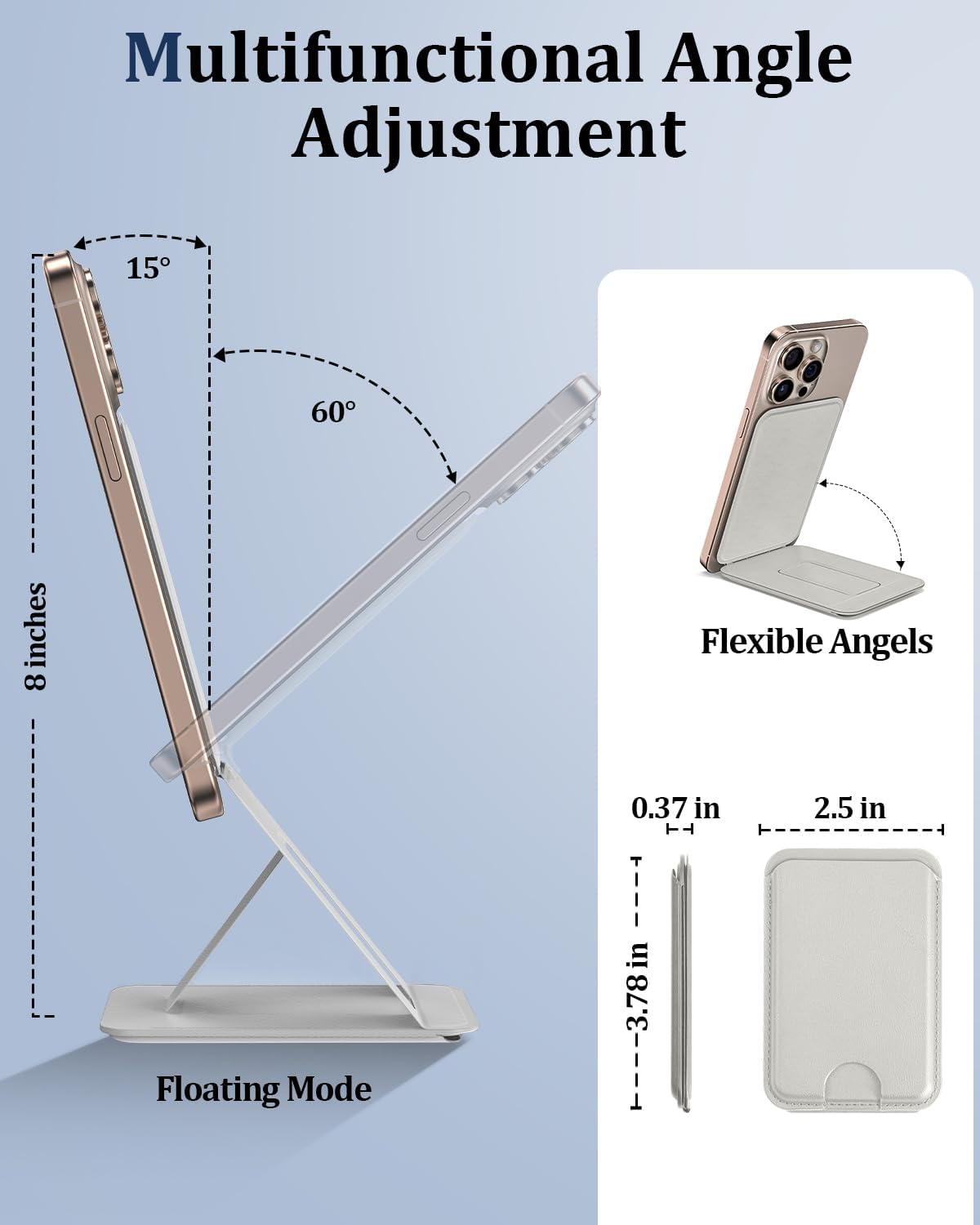 Phone Tripod Wallet for MagSafe, Magnetic Phone Tripod Stand, Adjustable iPhone Wallet Compatible with iPhone 17/16/15/14/13/12 Series, Invisible Selfie Stick Tripod, Travel Essential (Grey) - Image 3