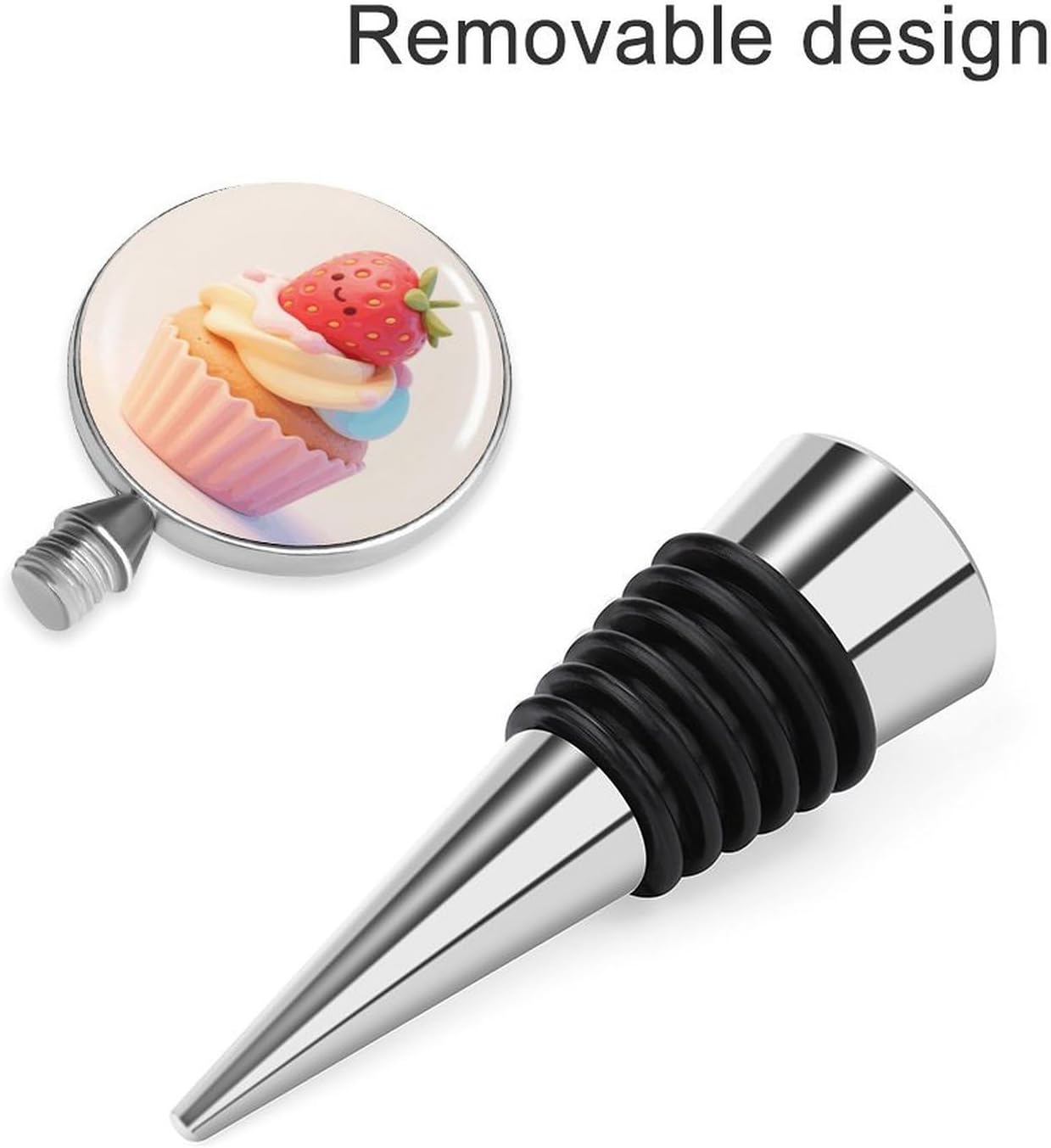 Cute Strawberry Cupcake Wine Stoppers Personalized Leak Proof Vacuum Bottle Stoppers Metal Bottle Sealer Reusable Seal Stopper Wine Saver for Keep Fresh Wines Lovers