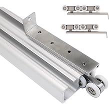 Heavy Duty Double Pocket Door Ceiling Mount Track, Sliding Door Hardware And Track Kit, Exterior Bypass Sliding Door Track 72 Inch 48 60 84inch Long, Cuttable DIY Door Rail SystemLength-12.2 ft