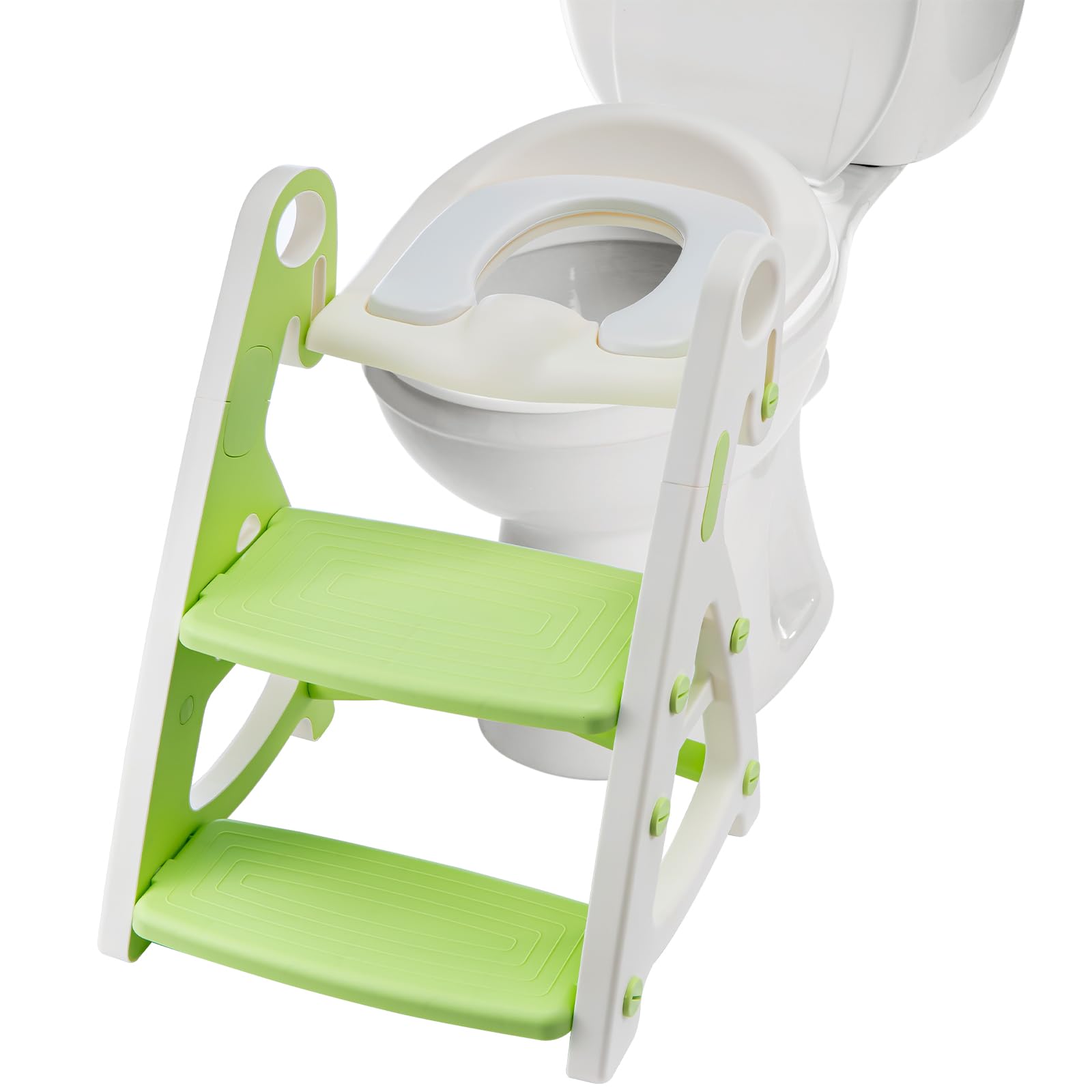 CROWNSHOP Toilet Seat Potty Training Kids Adjustable Potty Ladder Seat for Toilet Training with Steps Handle Soft Cushion Design 2 in 1 Potty Training Toilet Seat (Green)