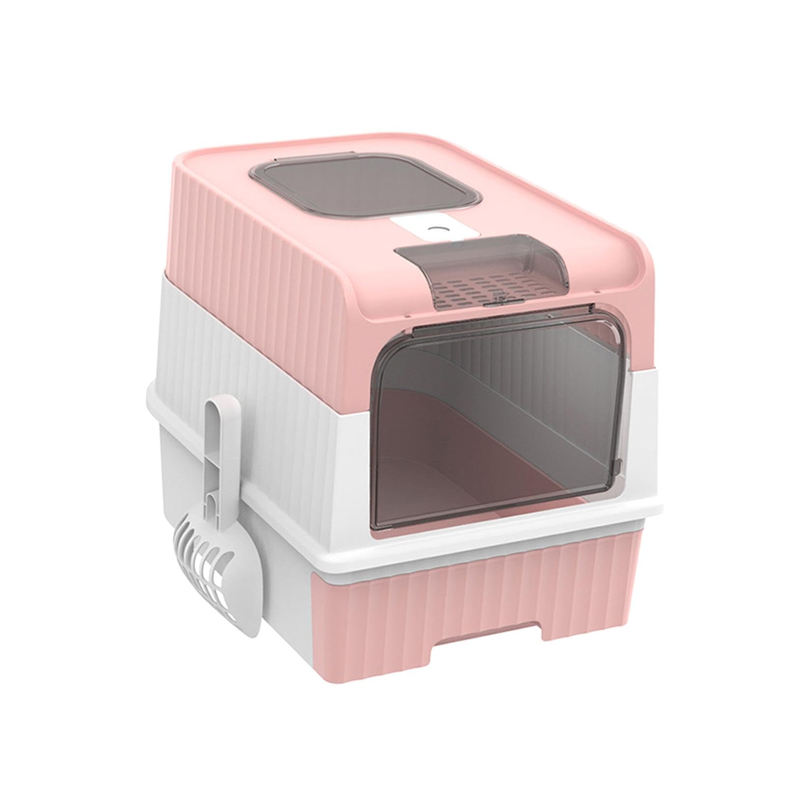 Litter Boxes for Cats, Cat Litter Tray with Scoop Convenient Sturdy Easy to Clean Access and Privacy, Pink