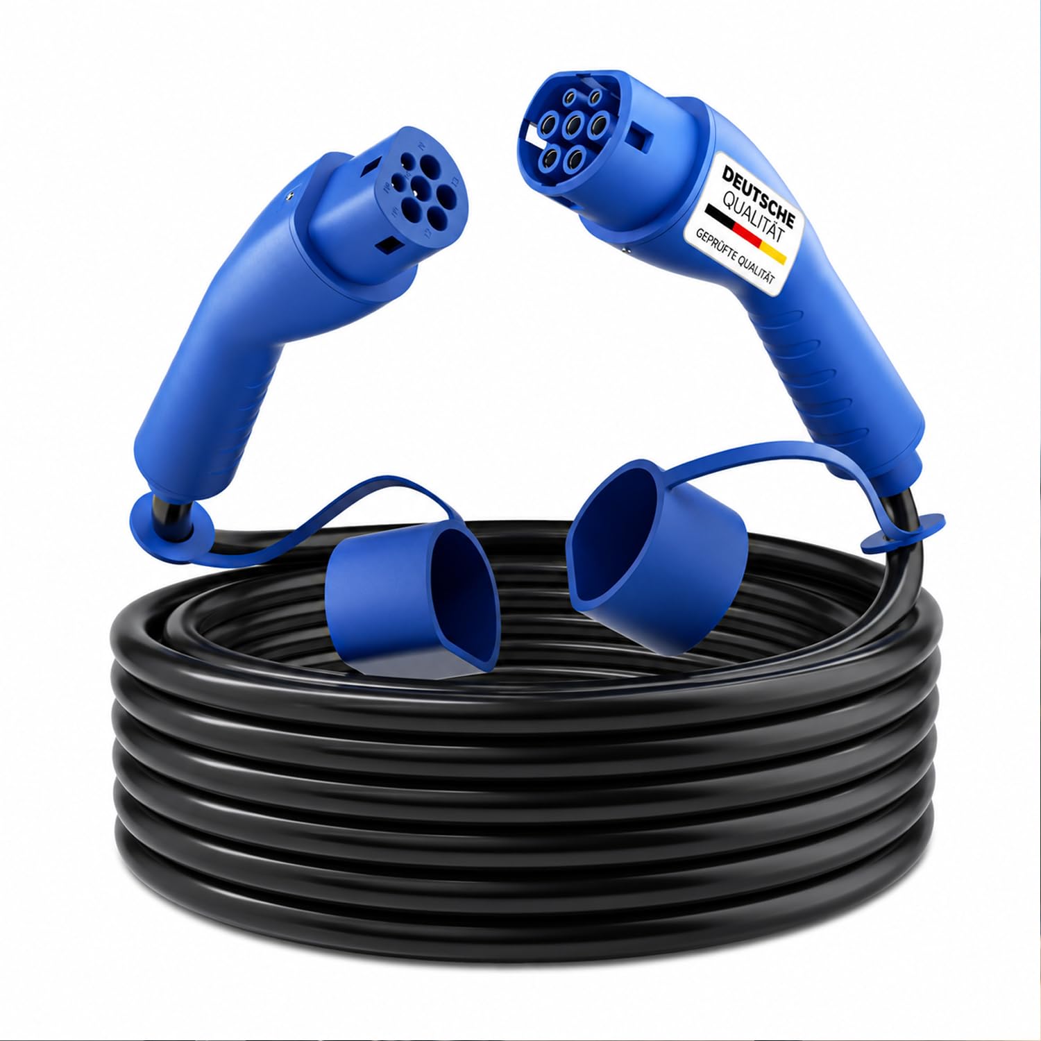 RGBer Câble de charge de type 2 11 kW 16 A 3 phases avec capuchons de protection, câble de charge pour voiture électrique conforme à la norme IEC 62196-2, pour boîte murale et station de charge