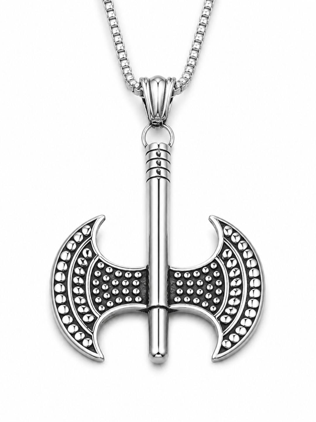 Viking Double Blade Axe Pendant Necklace, Silver Tone, Stainless Steel, Gothic Biker Style-image-36